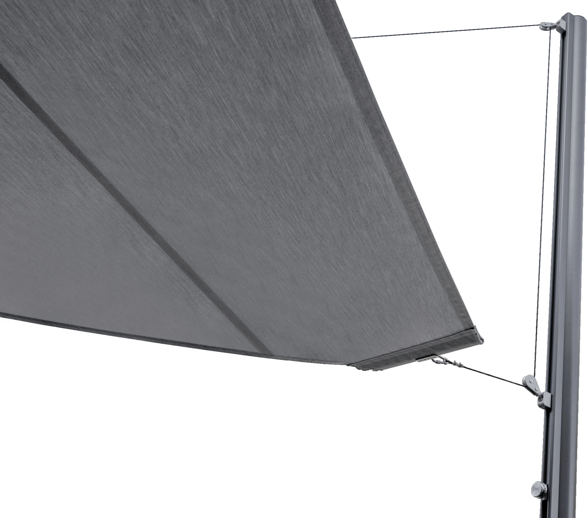 Moderne graue Sonnensegel mit stabiler Befestigung