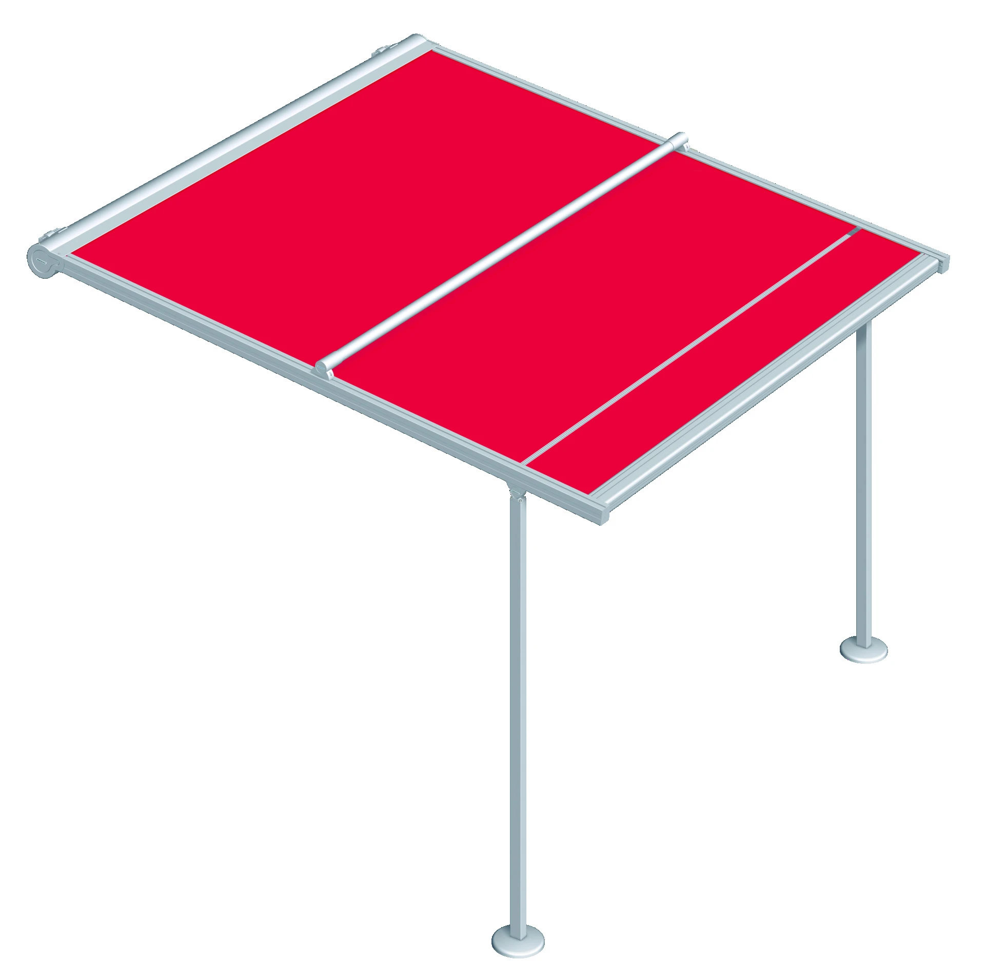 Rote Markise mit Gestell in 3D Ansicht